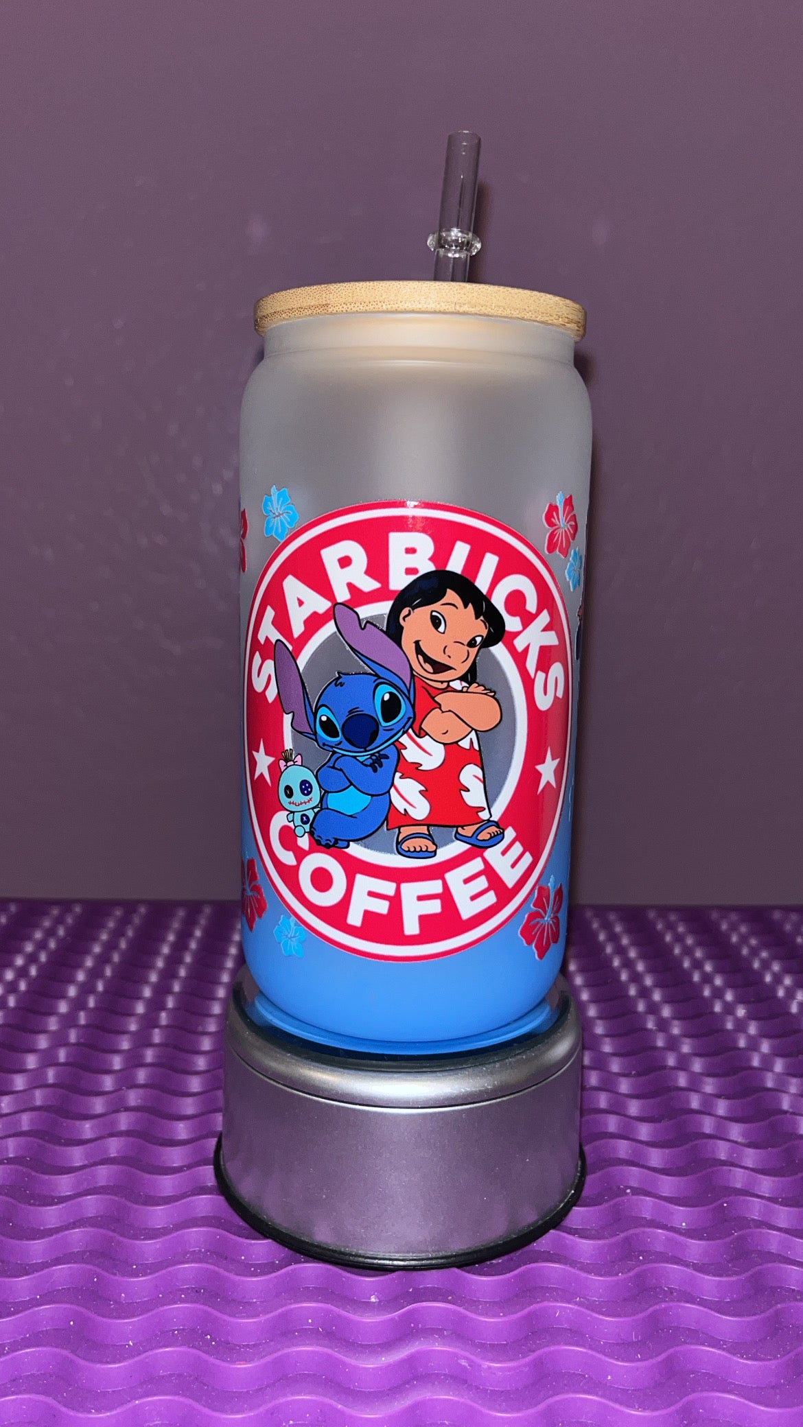 Blue Cartoon Glass Can